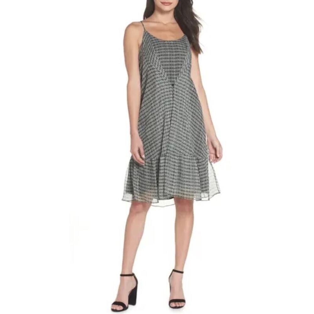 19 Cooper Women's Chiffon Sleeveless Ruffle Hem Swing Dress in Black/Gray Medium